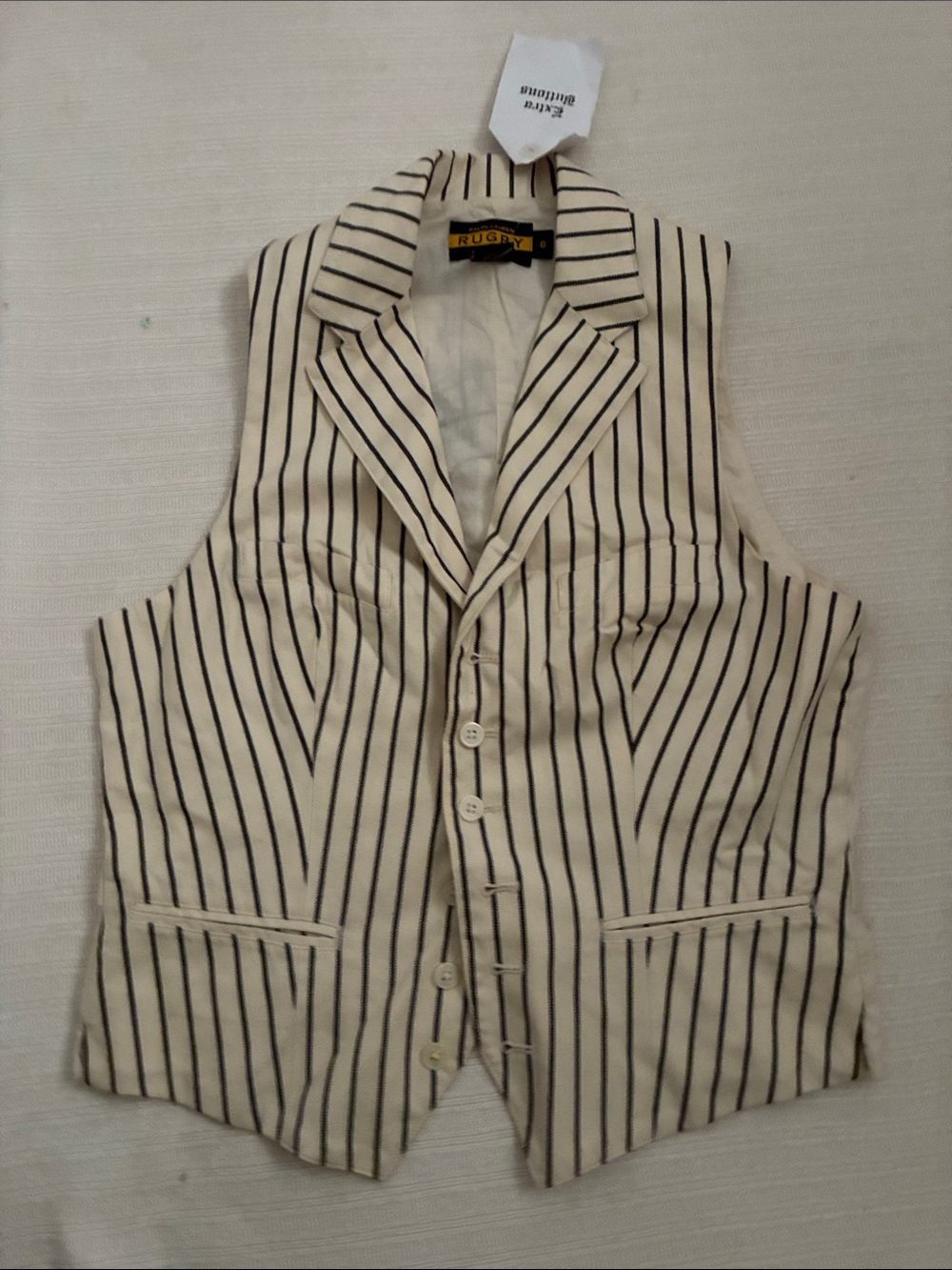 Ralph Lauren Rugby Cream Shirt with Navy Stripes Vintage Vest NWT 2004 - Picture 2 of 4